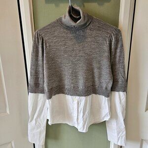 Veronica Beard Mixed Media Merino Wool Cotton Pullover Top Sweater Medium M Gray